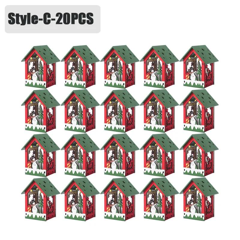 20PCS Christmas Decorations Creative DIY Assembled Cabin Painted Luminous House Christmas Tree Hanging Christmas Hut Ornaments