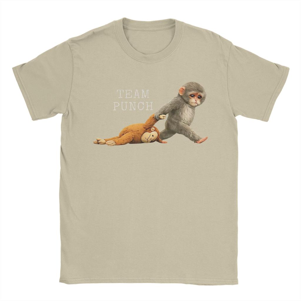 Team Punch Punch der Affe Babyaffe hält Plüschtier T-Shirt für Männer Frauen Bedruckte T-Shirts 100% Baumwolle Kleidung