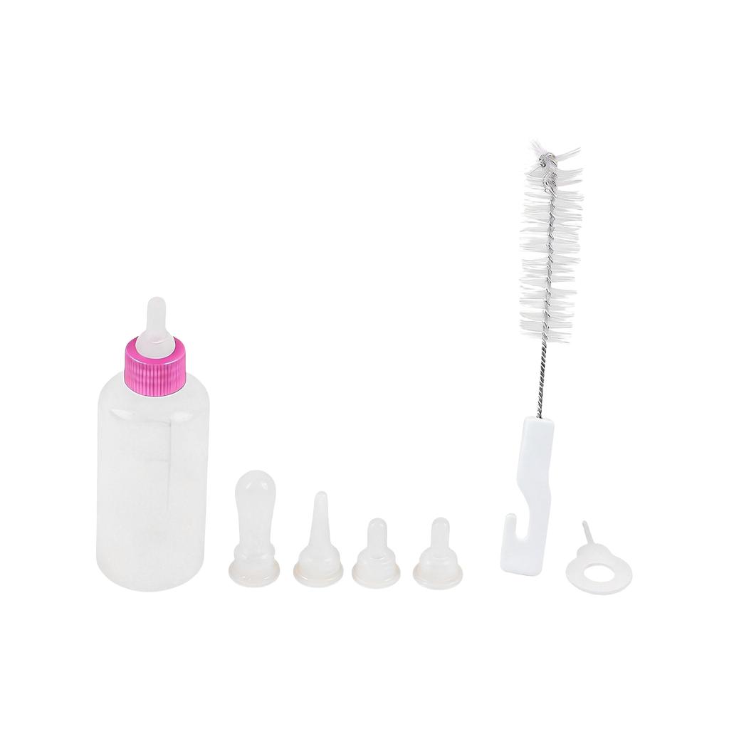 Pet Feeding Bottle Set for Newborn Puppies and Kittens Soft Silicone Nipples Multiple Teats with Bottle Brush for Small Animals Nursing Care