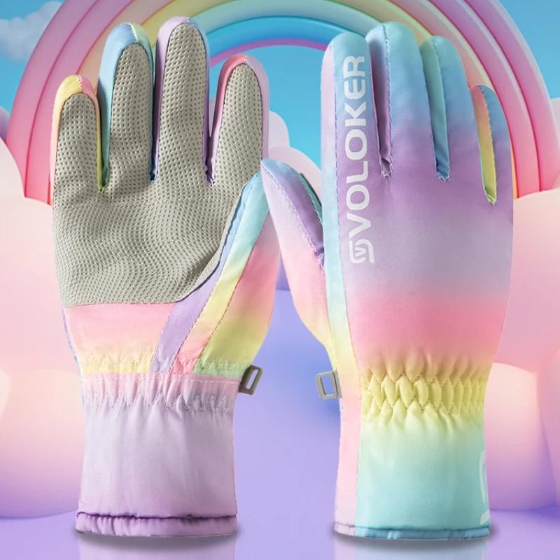 Children's Skiing Warm Gloves with Neutral Style, Winter Wool Lining, Anti Slip Outdoor Belt, Side Pull Waterproof Material