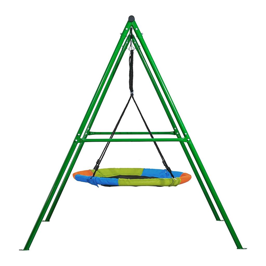 Swing Set for Backyard, 100 Cm Saucer Swing Seat with Heavy Duty A-Frame Metal Stand, 199.6 Kg Load Capacity, Reinforced with Spiral Ground Anchors,