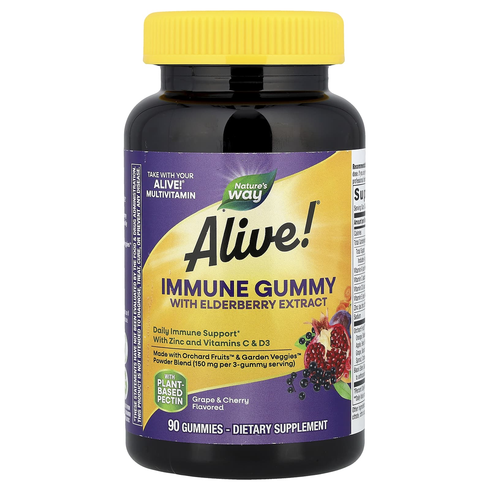 

Nature S Way, Alive!® Immunity Gummies, with Elderberry Extract, Grape & Cherry, 90 Gummies