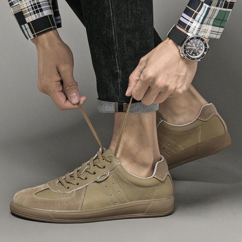 Fashion Trend Men Casual Leather Shoes 2024 New Men Genuine Leather Casual Antiskid Sneakers Outdoor Comfy Tenis Masculino Oxford Shoes