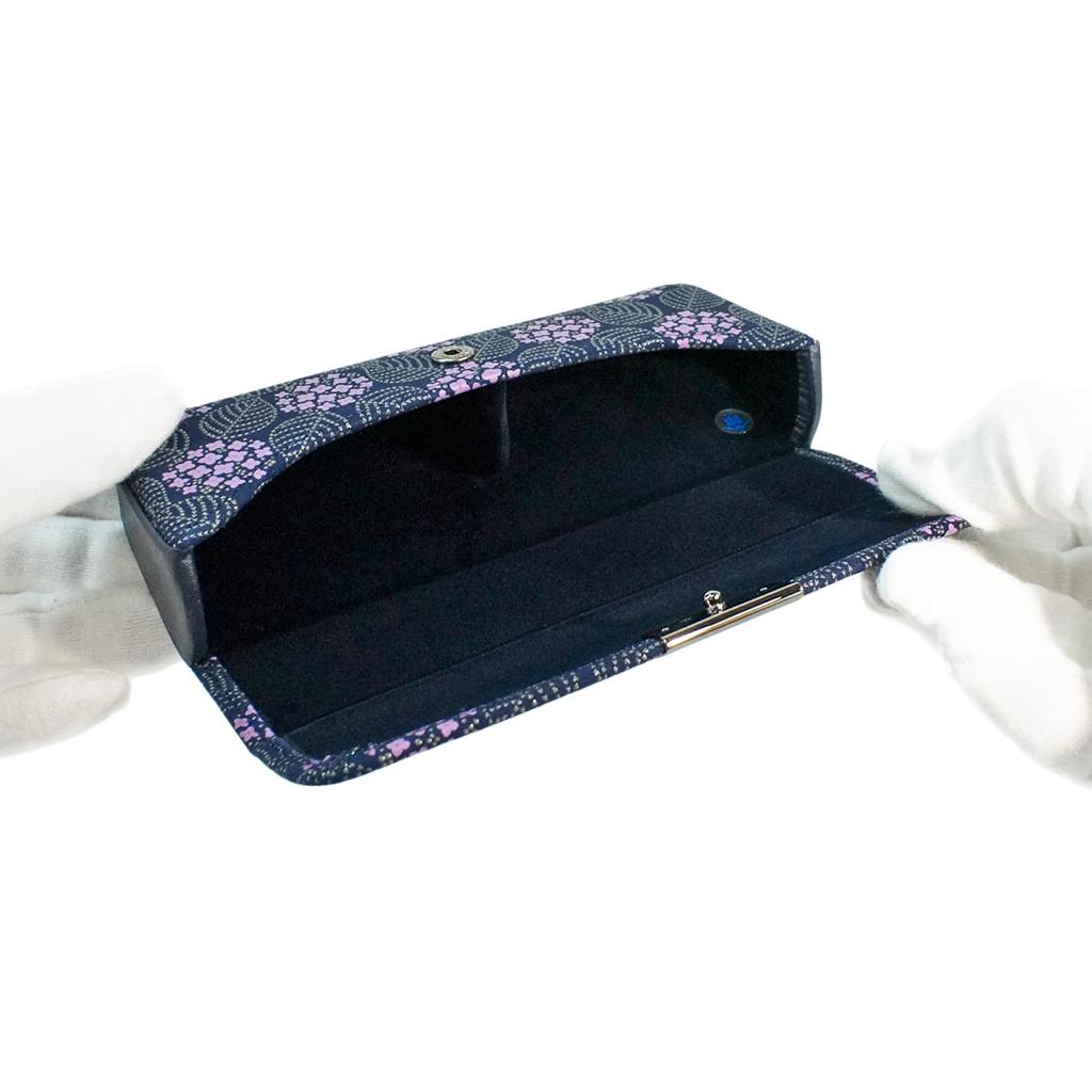Inden Eyeglass Hydrangea Navy Blue with Purple Chinza and Gray 8007 [Inden-ya] Case, Deerskin, Miso, Pattern, Lacquer,
