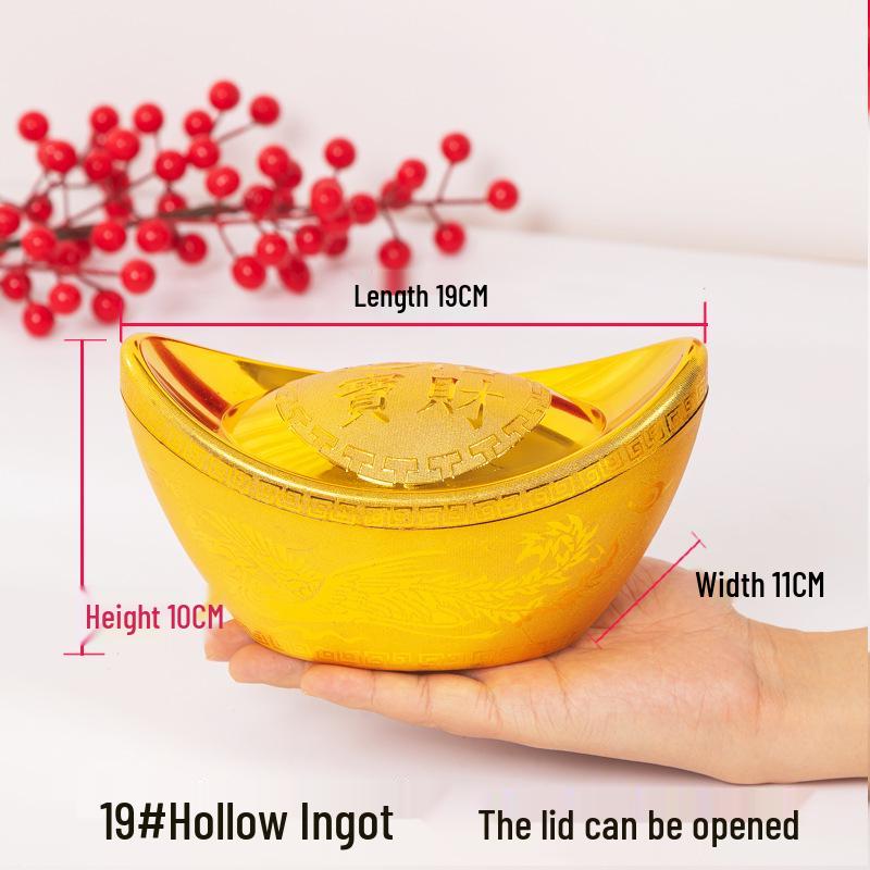 Feng Shui Gold Ingot Ornament for Wealth: New Year Hollow Plastic Candy Box Decor