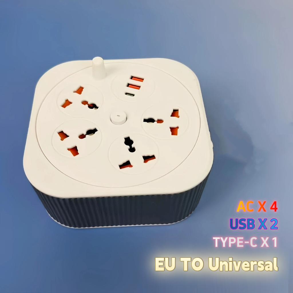 Retractable USB Power Strip – Square Portable Extension Cord with 2-Meter Cable, Multi-Socket Charging Station