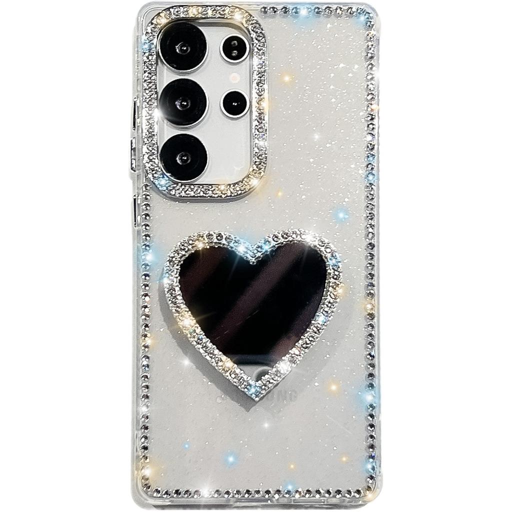 A37 Love Mirror Holder Suitable for Samsung S26Ultra Mobile Phone Case Flash Diamond S25 Flash Powder A56 Jacket