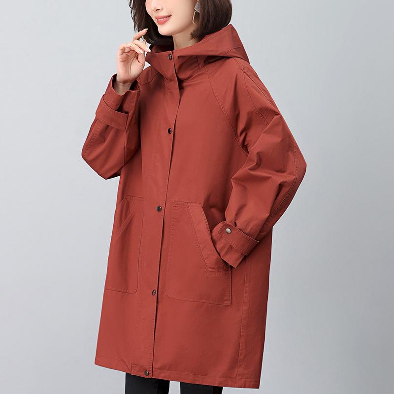 

Женский тренч средней длины большого размера - Мода 2024, стройнящий силуэт, осенний стиль XL (Recommended 60-70 kg) красный