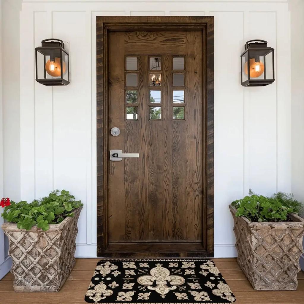 Fleur De Lys Bedroom Mat Luxury Pearl And Gold Ornament Cool Rug Home Doormat Kitchen Carpet Entrance Door