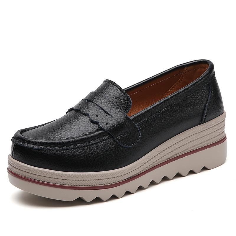 

Большой размер Натуральная кожа Толстая подошва Обувь женская в корейском стиле Универсальный набор повседневной женской обуви на каблуке 42