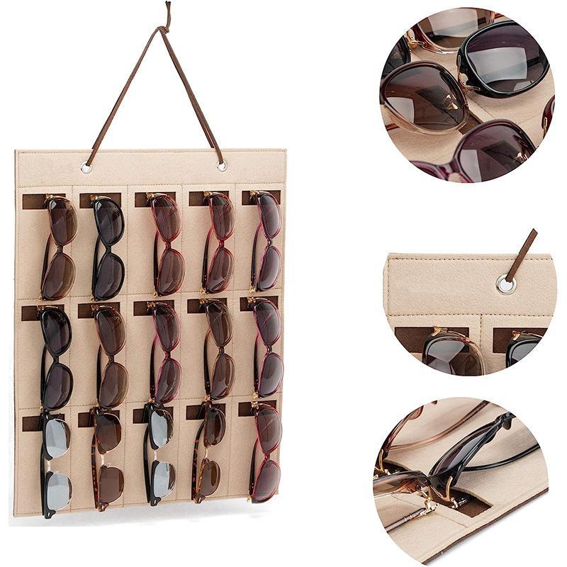 15 Fächer Brillen Organizer Aufbewahrung Wandbehang Tasche Multifunktional Faltbar Sonnenbrillen Brillen Behälter
