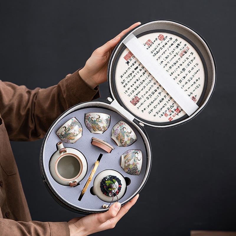 

Ru kiln retro beam teapot travel kung fu tea set dry tea tray small set outdoor portable high-end tea gift