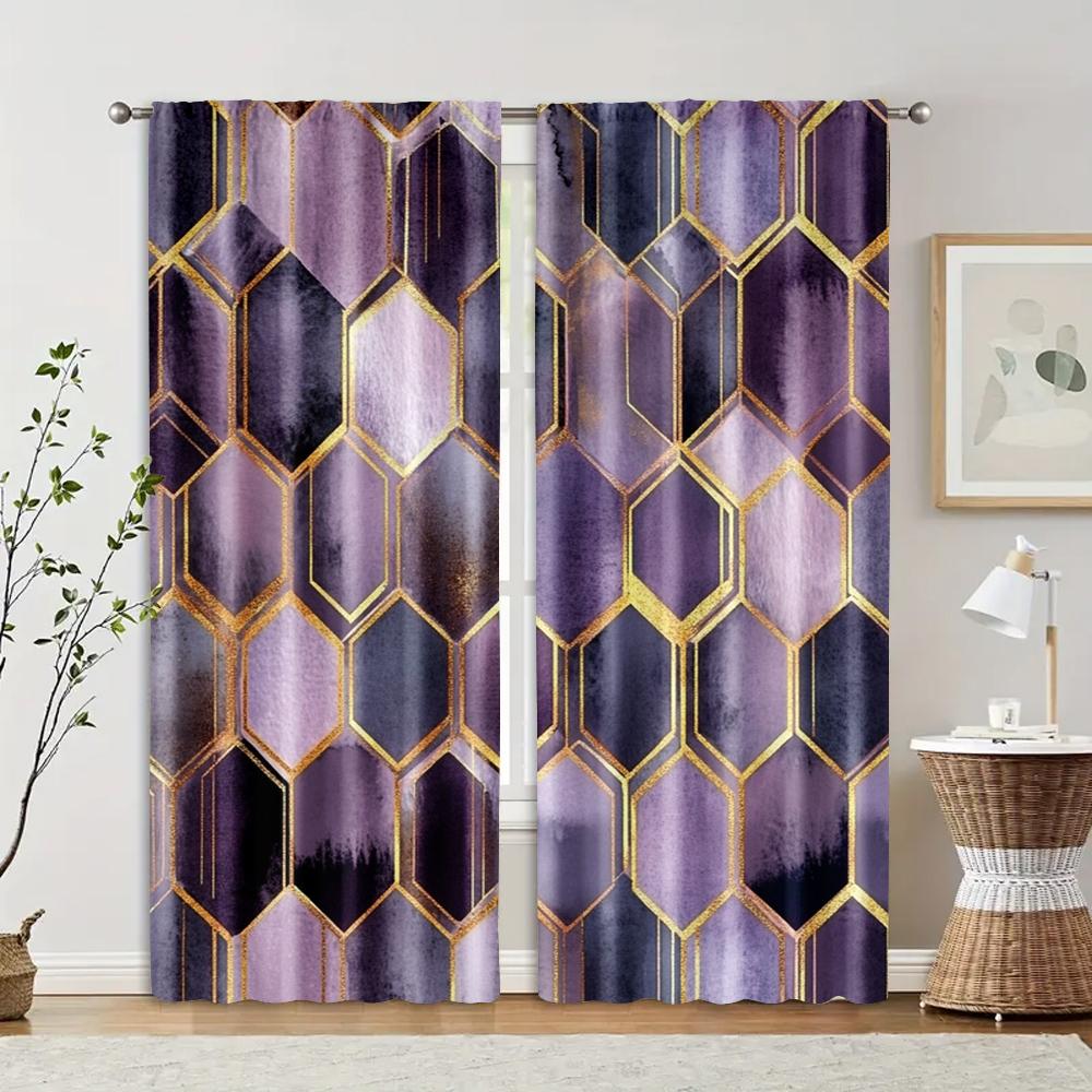 2pcs   Curtains&Window Treatment  print Vintage Light Filtering Curtain Panels With Rose Colorful Geometric Polyester Woven