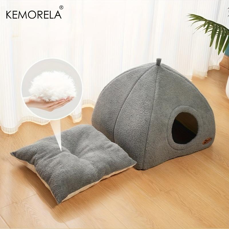 2025 Winter Verdicktes Indoor Katzenbett 2-in-1 Katzenhaus Zeltbett mit Abnehmbarem und Waschbarem Weichem Kissen, Unmontiert