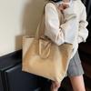 2025 summer new fashion simple solid color portable tote bag lazy wind commuting large capacity shoulder canvas bag