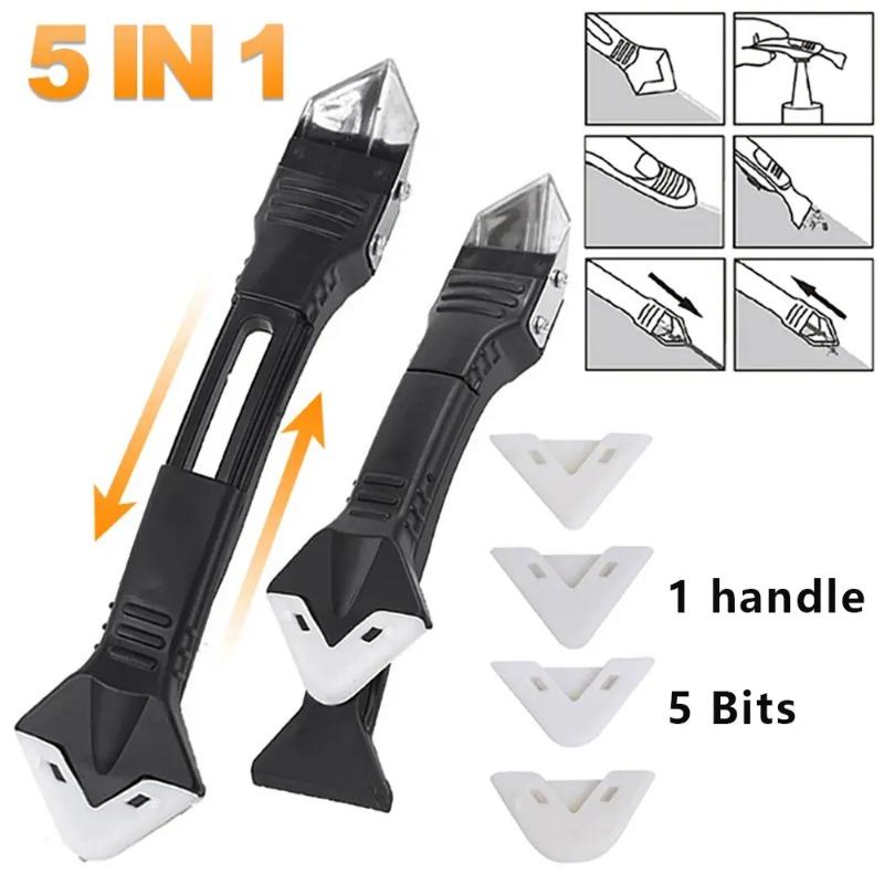 5-in-1 Metal Head Scraper Tool Kit: Silicone Caulk Remover, Grout Scraper, Sealant Finisher&Corner Tool for DIY Professional Use