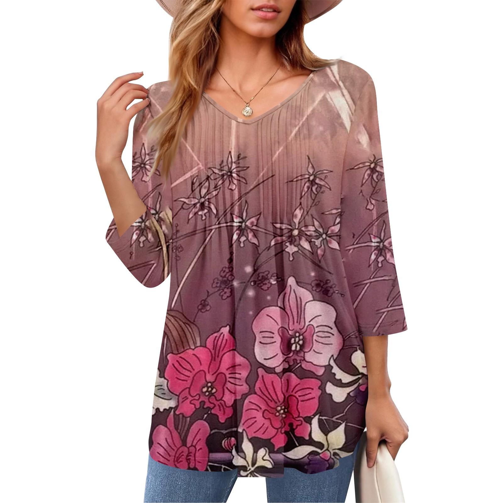 

Женские топы с V-образным вырезом и рукавом три четверти в полоску, плиссированные, повседневные, летние, модные, рубашки XL