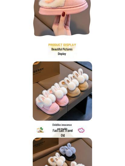 2024 Year of the Horse Girls' Heeled & Cotton Winter Shoes: Non-slip Plush Indoor Warmth for Kids.