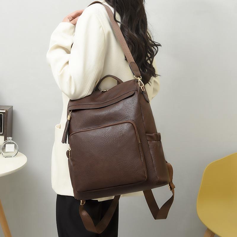 Soft Leather Backpack Vintage Texture Women Casual Backpack Large Capacity Multi-Compartment Women Backpack