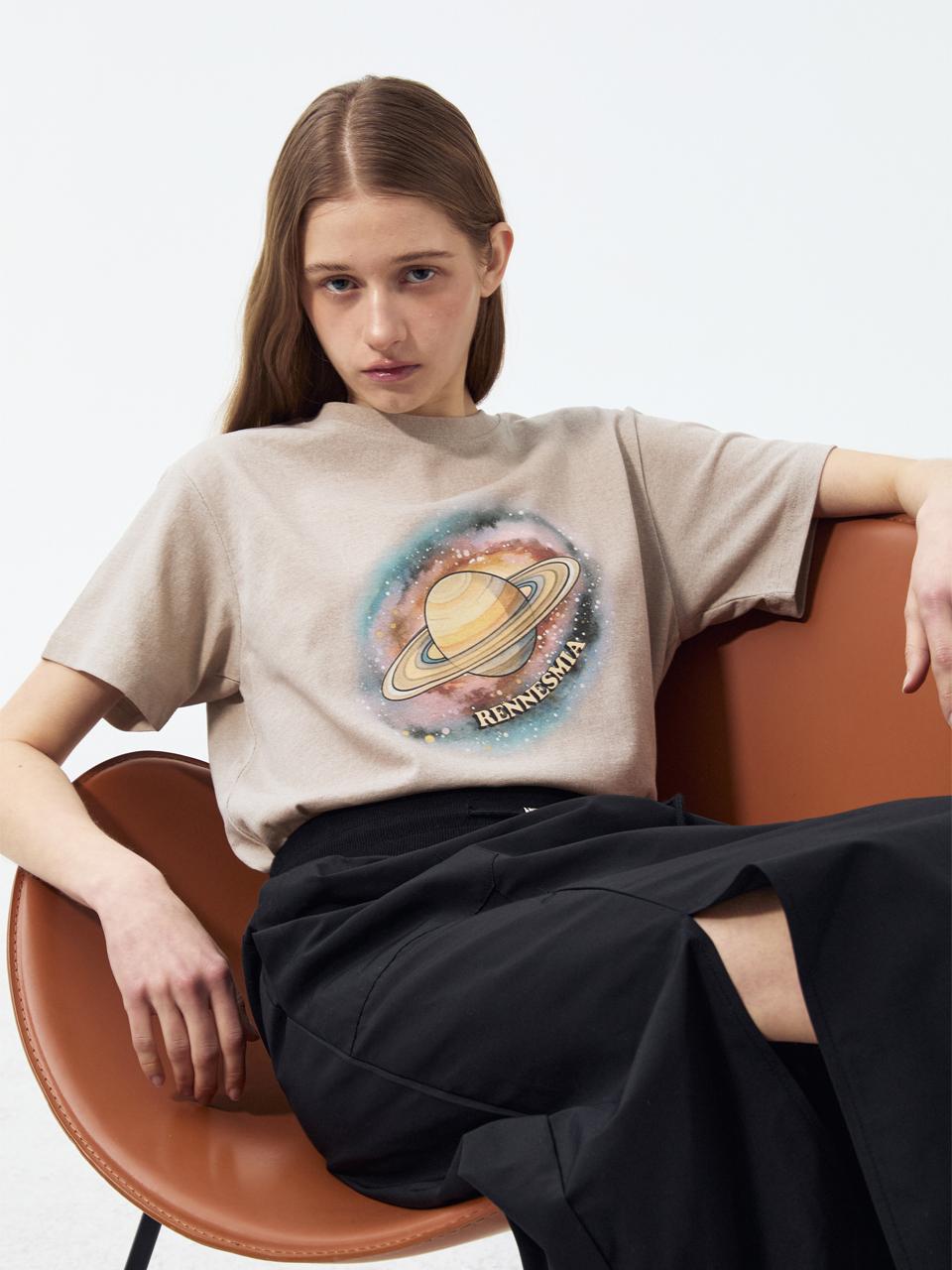 Renezmia Space Print T-Shirt_Beige