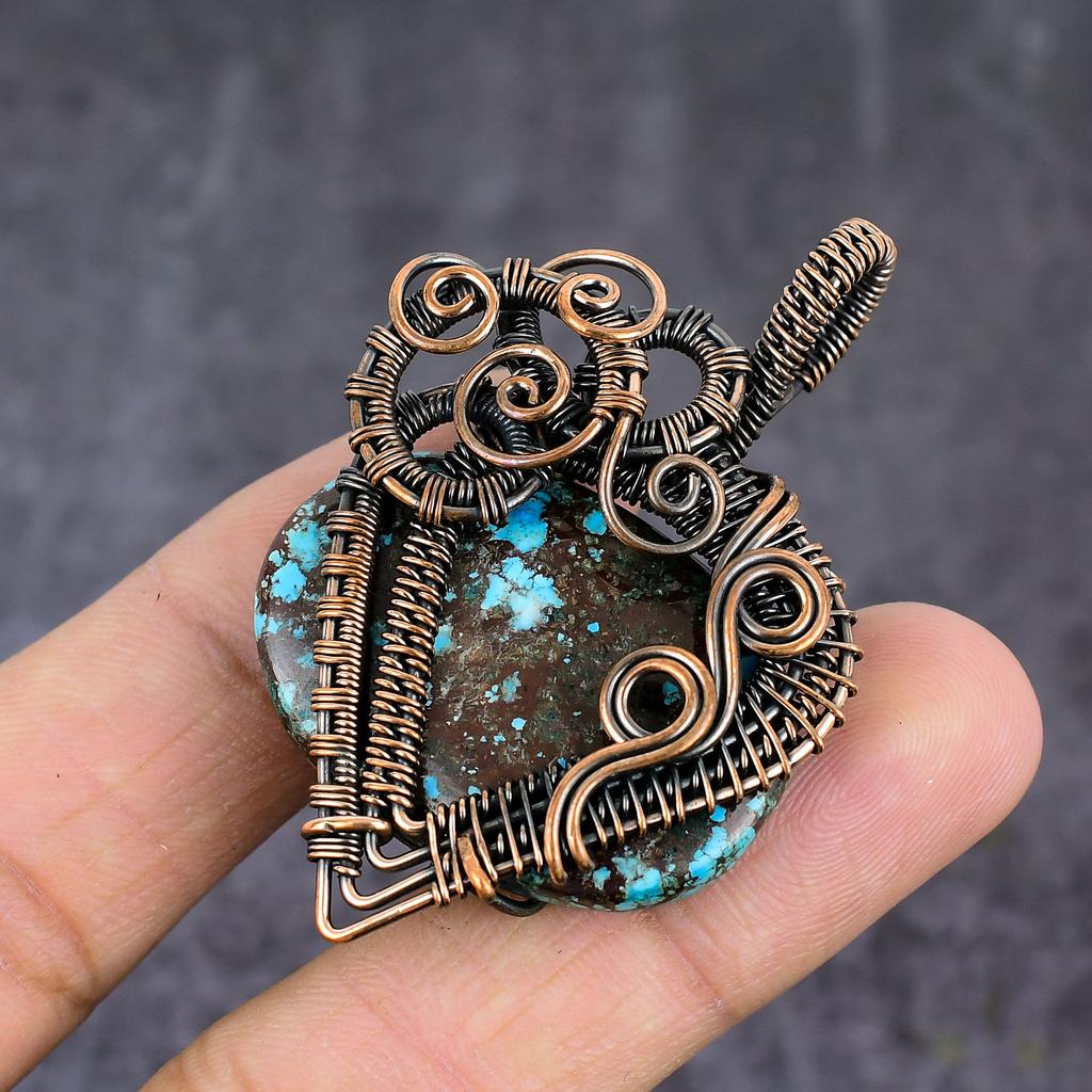 Tibetan Turquoise Handmade Copper Wire Wrap Jewelry Pendant 2.29" N6z74