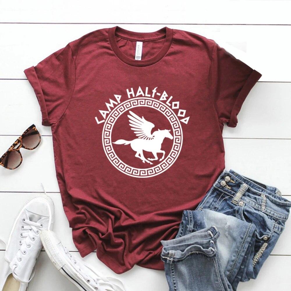 Bicheng Kamp Half Bloed T Shirts Fall Training Camp Spel Tshirt Halloween Magische Gift Percy Jackson Shirt Unisex T-shirts Harajuku Tees L bordeaux