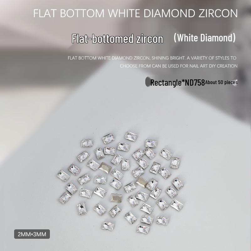 Nail Art Decorations: 5A Zircon Rhinestones - Marquise, Teardrop, Heart, Square Shapes, Flat Back, 50 Pcs.