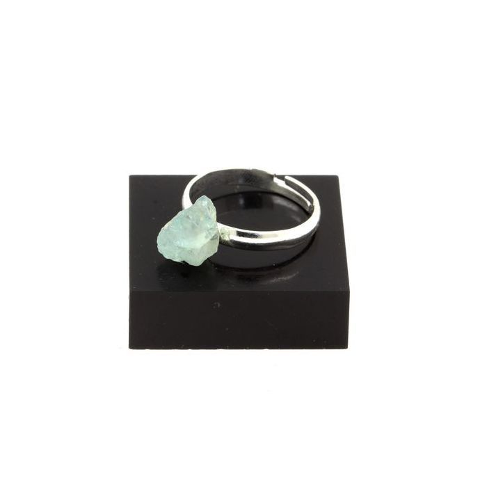 Pierres et Minéraux. Bague Aigue-Marine brut plaqué argent. 9.24 ct. Taille réglable.