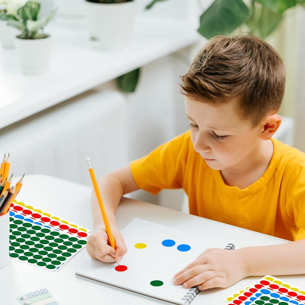 HUKONHEP 2800 PCS Dot Stickers, 3/4 Inch Round Colored Dot Stickers Labels - 4 Assorted Colors, for Office, School, Moving, Home(Red, Blue, Yellow,