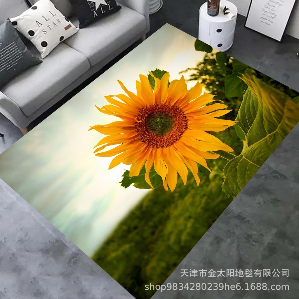 Tappeto per Soggiorno in Velluto di Cristallo con Stampa 3D a Fiore di Girasole Zerbino per Casa