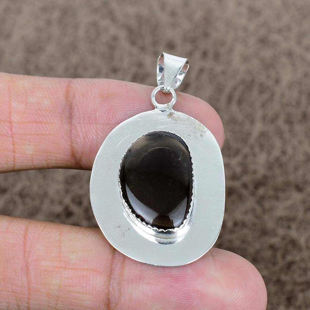 Smoky Topaz Gemstone Handmade 925 Sterling Silver Jewelry Pendant 1.77" KKG-752