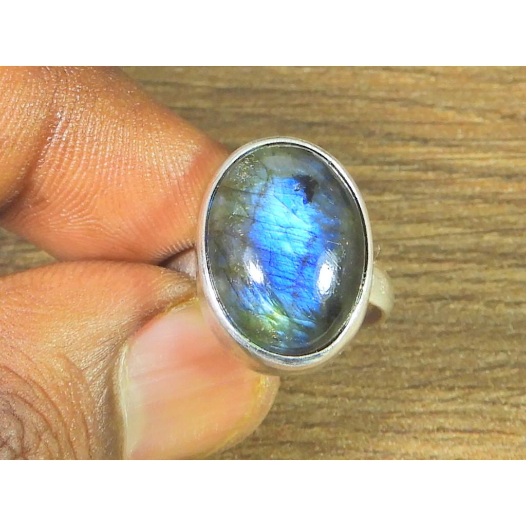 

Oval Labradorite Ring US-7.5 Solid 925 Sterling Silver Chunky Gemstone Ring MK-36