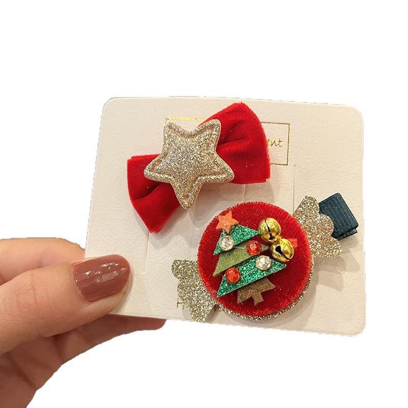 Kids' Festive Santa Claus Candy Hair Clips - Cute Princess Cartoon Hairpins for Holiday Performances