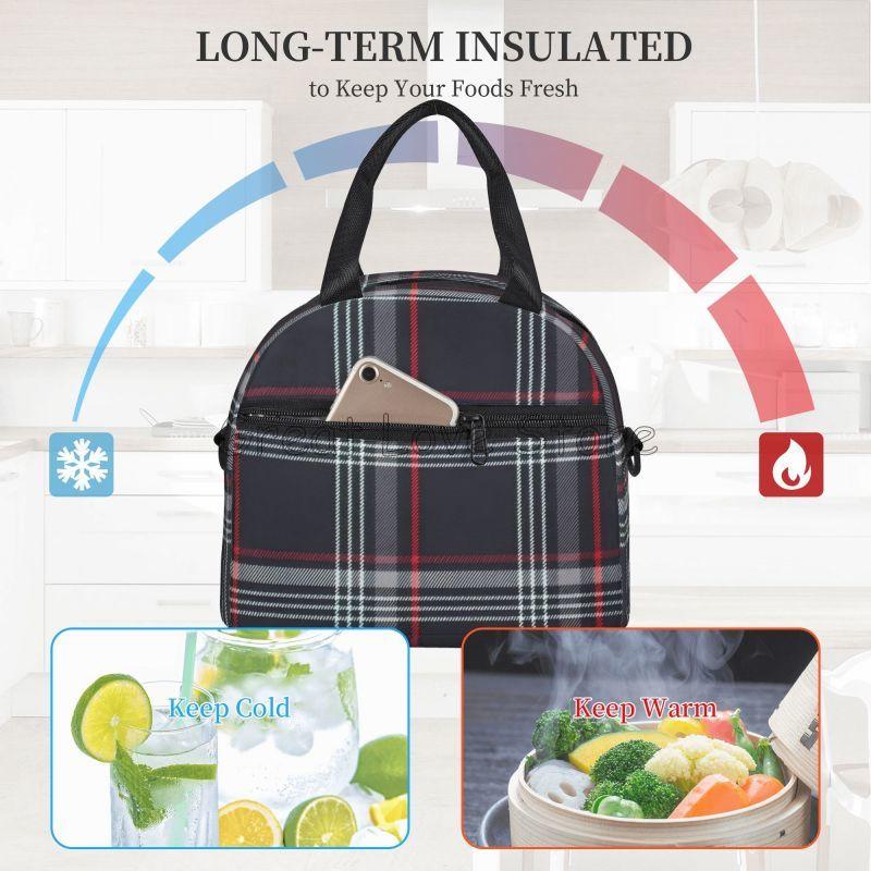 Custom GTI Tartan Insulated Lunch Bag Portable Thermal Lunch Box for Work Travel Reusable Bento Tote with Adjustable Shoulder