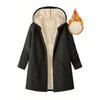Women's Fashion Casual Solid Color Mid-Length Hooded Jacket Solid Color Plush Jacket