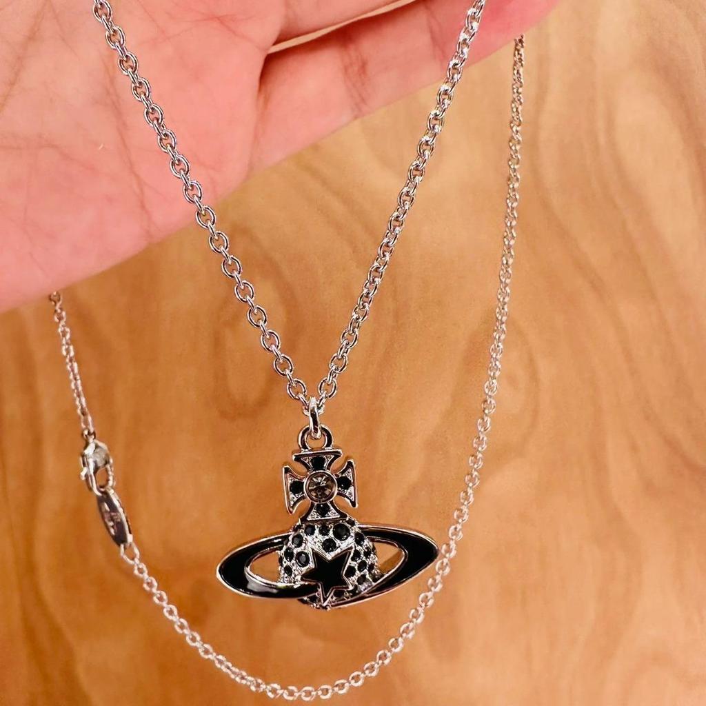 Císařovna vdova Vysoká verze Diamantový Saturn Přívěsek Náhrdelník - Sladký, Cool Klíční kostní řetízek, Styl celebrity Xiaohongshu