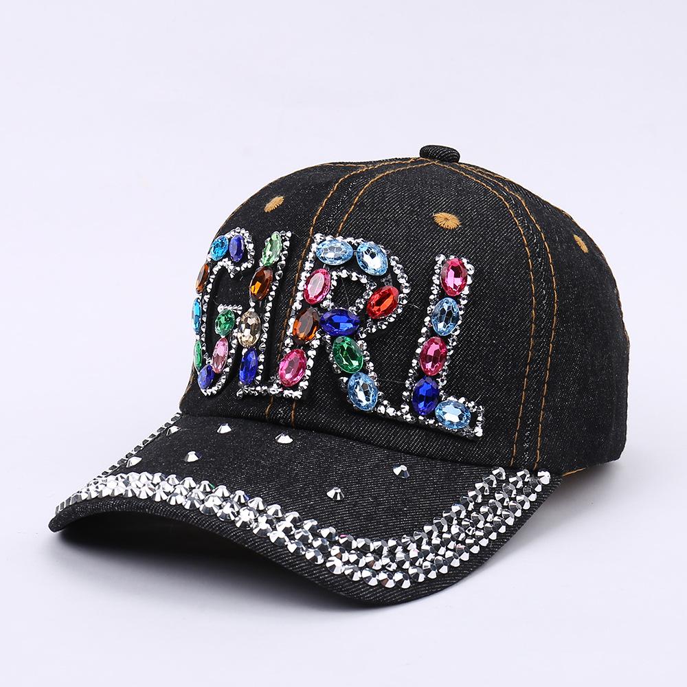 Women's Rhinestone Denim Baseball Cap - Paris Lettering Sun Hat