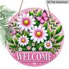 2D Flach, 1 Stück Charmantes Rosa Gänseblümchen & Schmetterling Willkommensschild - Runde Aluminium Türdekoration mit Lebendigem Blumendesign, Perfekt für Haus- & Garteneingang