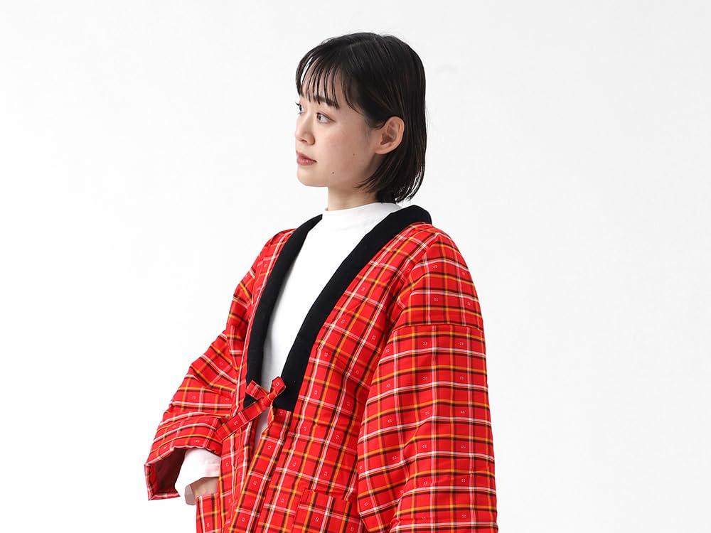 Tayutaf Hanten Made in Japan Padded One Size Fits Most Gift for Day or Respect for the Aged Day Grid Red and Women's Kurume-woven (Haten) - - - -