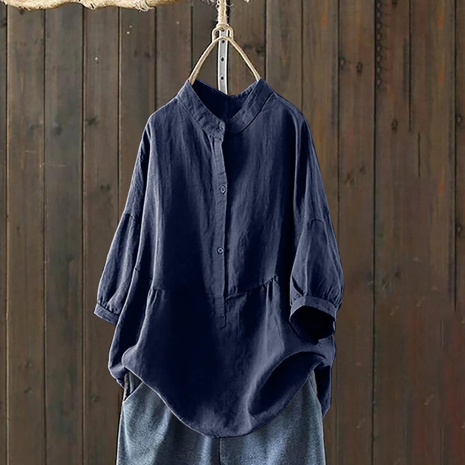 

Рубашка с воротником-стойкой, однобортный однобортный пуловер в национальном стиле, женская одежда с длинными рукавами XXXL