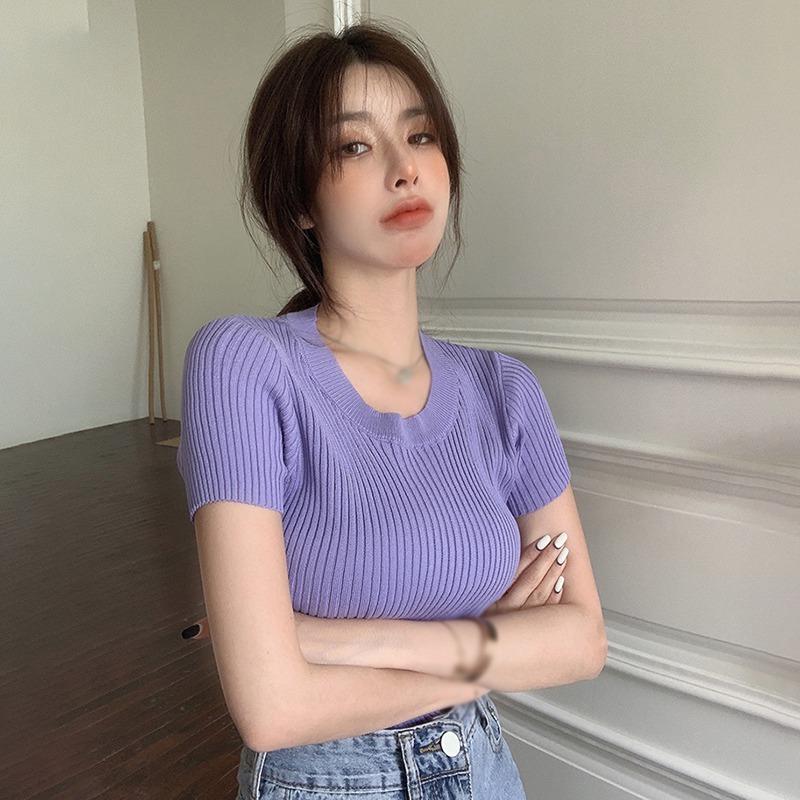 

Женские топы Тонкие повседневные однотонные с короткими рукавами One Size