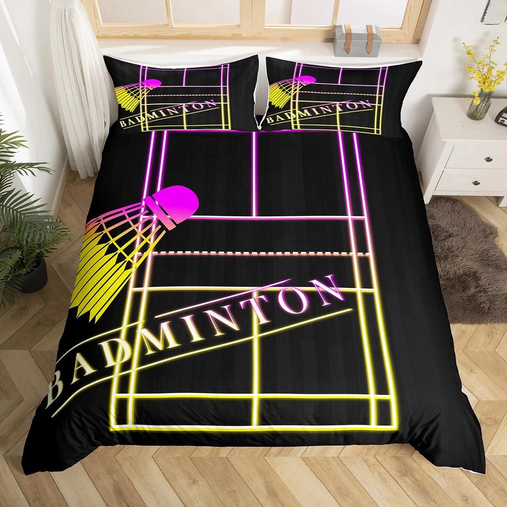 Badminton Duvet Cover Set Kids Badminton Sports Bedding Set Boys Girls Room Decor Ball Games Pattern Black Comforter Cover Sets