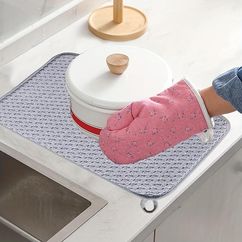 1pc Dish Drying Mat Microfiber Absorbent Table Placemat Non-Slip Heat Resistant Drain Pad Cabinet Drying Mats Kitchen Bathroom Mats