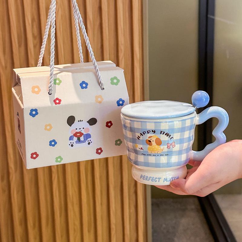 Birthday Gift for Girls Best Friend Creative Cat Ceramic Mug with Lid Teacher Classmate Souvenir Gift Box