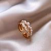 Exquisite French Zircon Pearl Double Layer Geometric Open Ring for Women - Luxurious and Unique Design