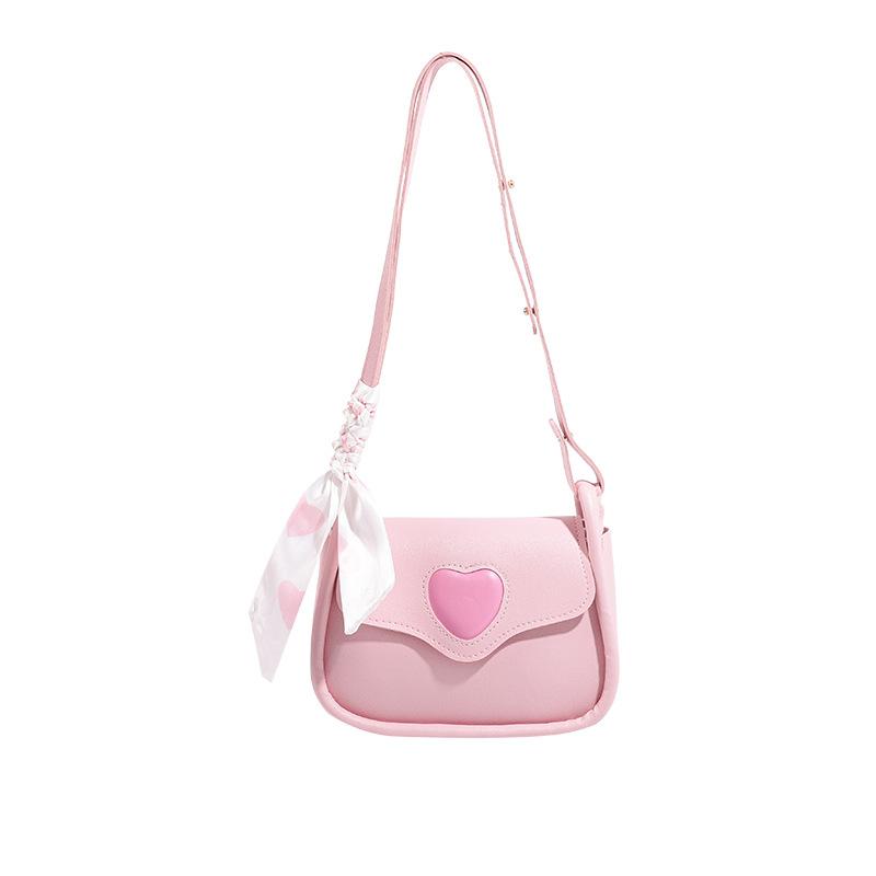 Crossbody Bag Adjustable Strap Small Shoulder Purse with Decorative Heart Patch and Scarf Accent Lightweight Material