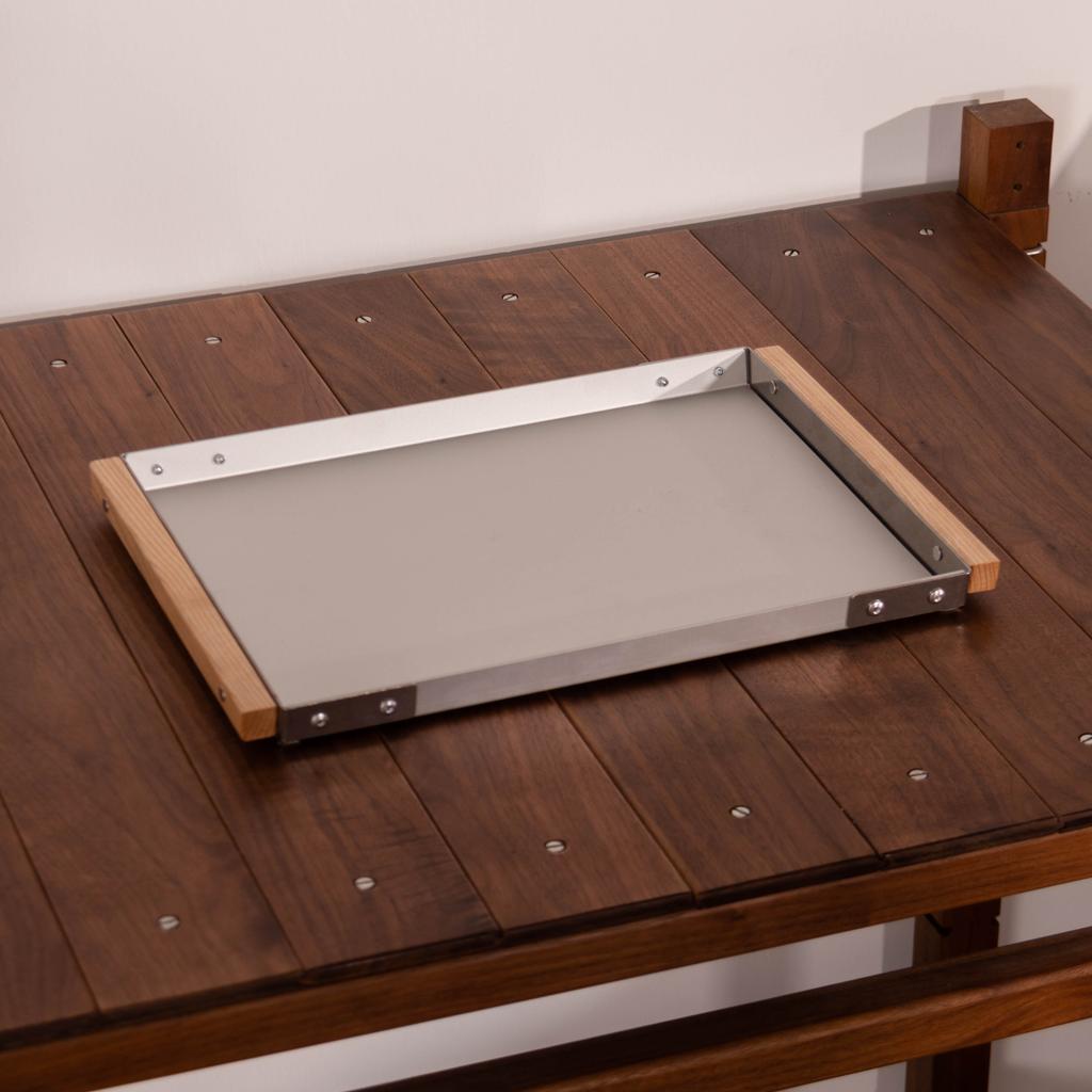 Modern Wood Serving Tray with Stainless Steel Accents Multi-Purpose Home Decor Platter for Cheese Appetizers Display Board