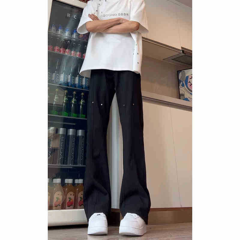 JYL Men s Jeans White Summer American High Street High Waist Bootcut Denim M