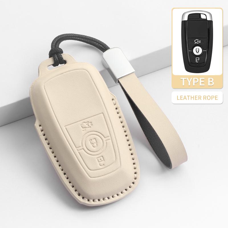 Interior Mouldings Leather Case Cover Car Key Protector Shell Fob Accessories For Ford Raptor F150 Edge Fusion Mustang Explorer