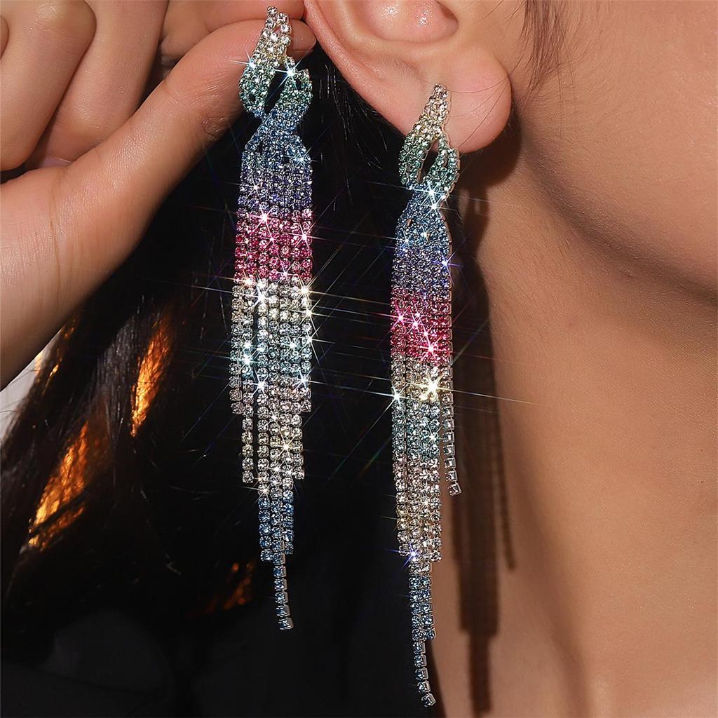 Pendientes de Borla de Diamantes Completos Brillantes de Lujo DINGKA para Mujer - Joyería de Tachuelas de Personalidad Exagerada